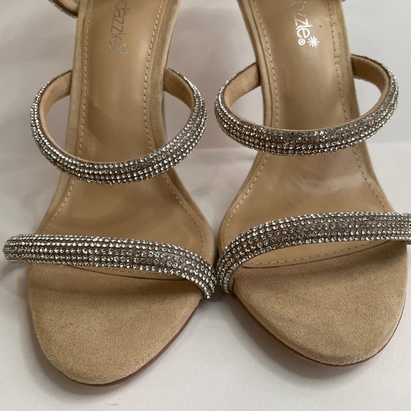 Shoedazzle Womens Open Toe Silver and Nude Heels Size 8.5 Jewel Sparkle Stringy - Picture 6 of 14